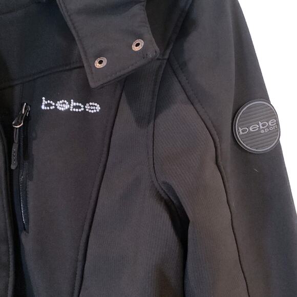 Bebe Versatile Mid-Length Coat Removable Hood & Lining Black Women's Medium - Picture 3 of 9